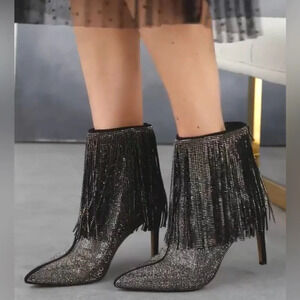 INC Women's Ismeria Fringe Bling Booties, Size 7.5/ Color/ Black Bling